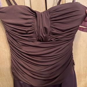 Brown dressy attire dress. Fits all curves and wears great.
